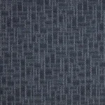 Dark blue and gray patterned ribbed office carpet tile texture.