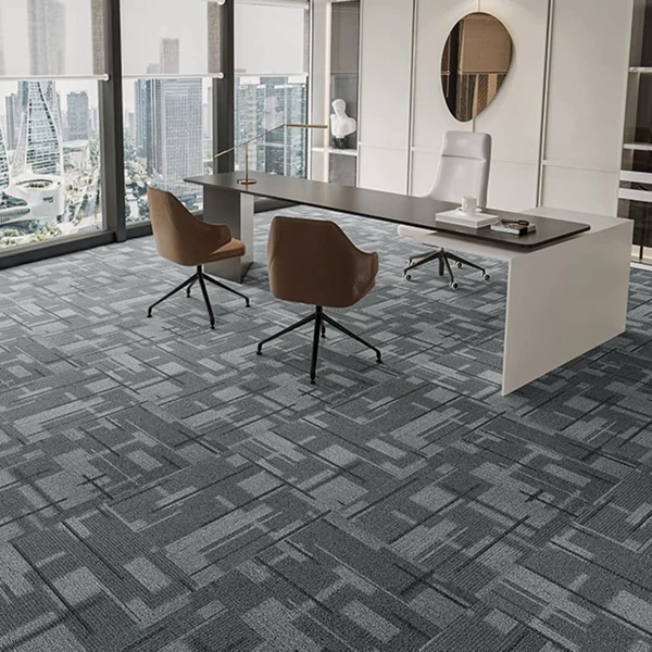 Executive office interior with grey carpet tile floor