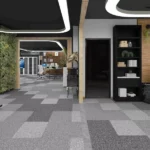 Geometric gray carpet tiles in modern office interior