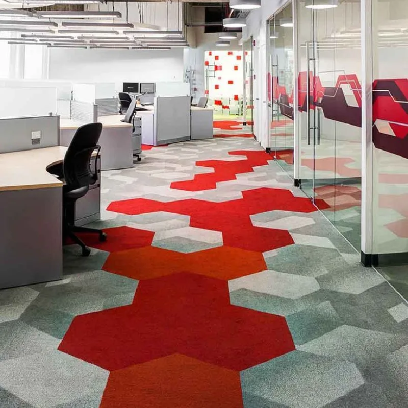 Hexagonal carpet tiles in red