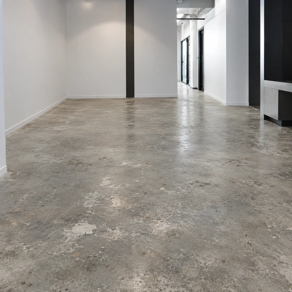 High-rise office interior featuring polished stone floor