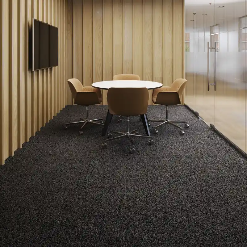 Modern home office with soft carpet flooring in the UK.