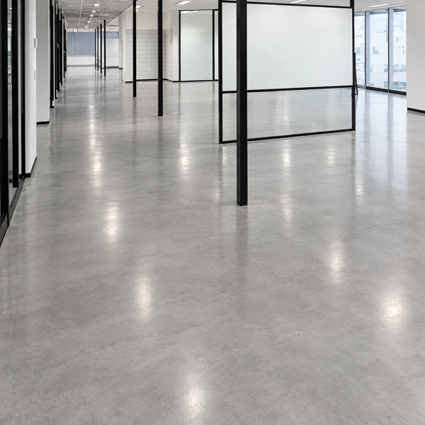 Modern light grey seamless commercial office floor surface
