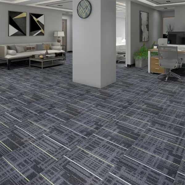 Office seating area with patterned grey carpet tiles
