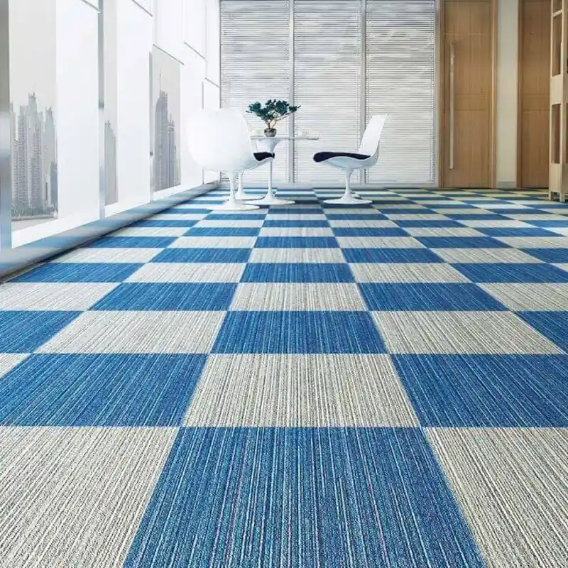 Professional-looking home office with comfortable carpet flooring