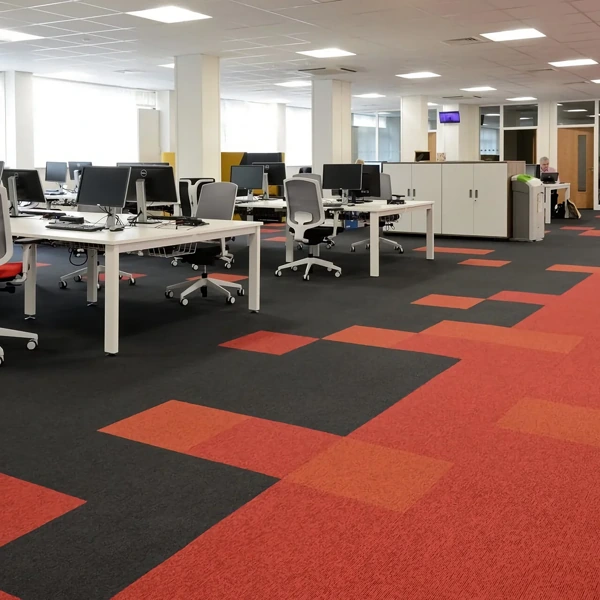 Red and black geometric commercial office carpet tiles
