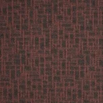Red and dark gray patterned ribbed office carpet tile texture.