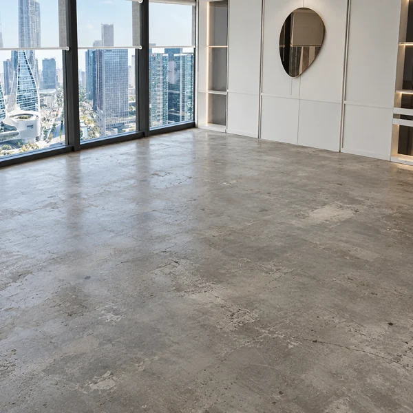 Spacious modern office room with polished concrete floor