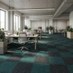 checkered loop pile office carpet tile texture in a modern workspace.